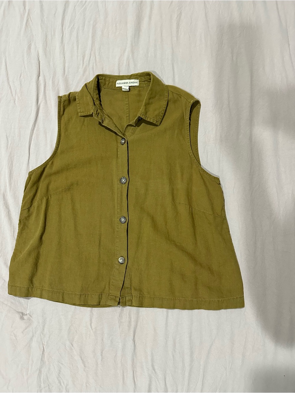 Olive Green Sleeveless Button-Front Top
